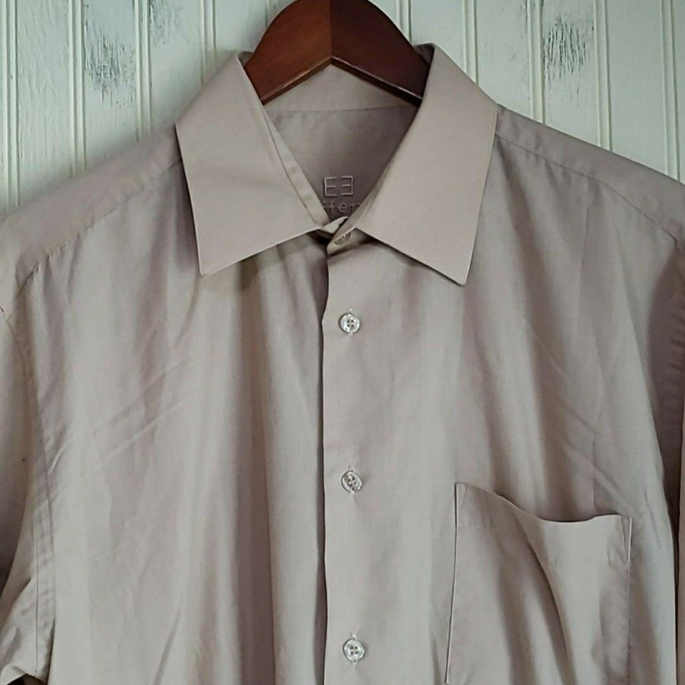 Effetti Dress Shirt Mens 16.5 34/35 Beige Solid Regular Fit Long Sleeve Woven